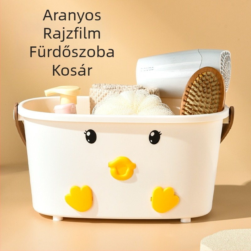 Aranyos kacsás kézi fürdőkosár, többfunkciós tároló higiéniai termékekhez és játékokhoz, öblíthető mosókosár