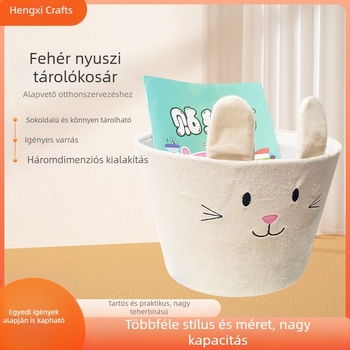 Fehér nyúl alakú tárolókosár, többfunkciós, aranyos 3D dizájn, ruhák, játékok és apró tárgyak tárolására