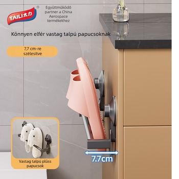 Tai Li Fürdőszoba falra szerelhető alumínium polc – fúrás nélkül, többfunkciós, törlőkendő, köntös és papucs számára, csepegtető funkcióval
