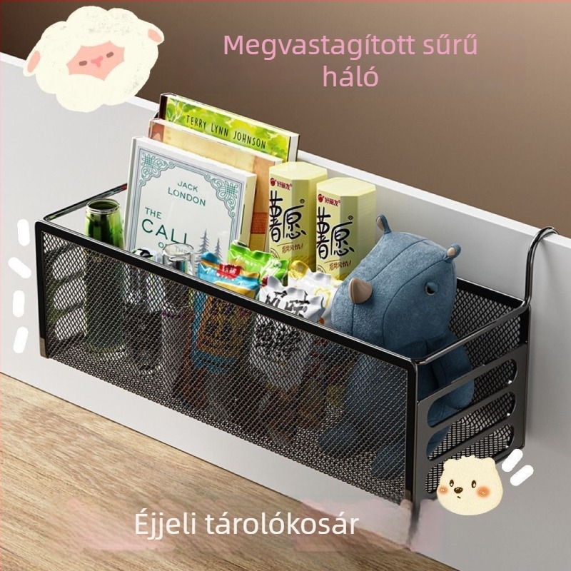 Függő tárolókosár az ágy mellett kollégiumi szobában
