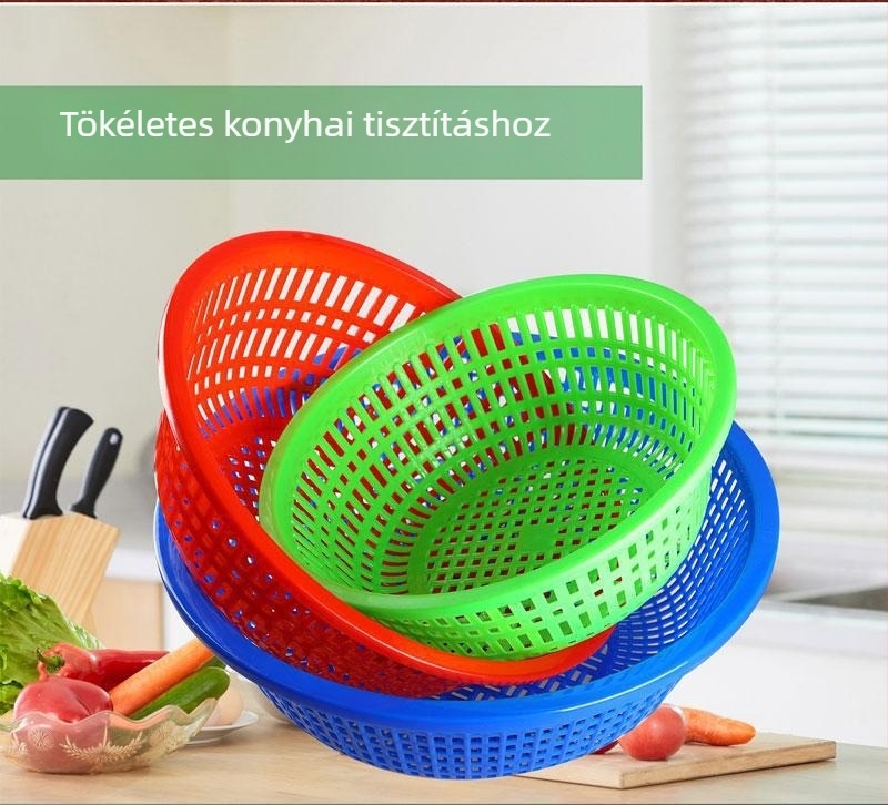 Éttermi műanyag leeresztő kosár zöldségek és gyümölcsök mosására, vastagított kivitel, nagy szemekkel, extra nagy méret