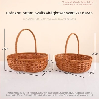 Kézzel szőtt rattan kosár virágokhoz, gyümölcsökhöz és kerti kompozíciókhoz — természetes ihletésű.
