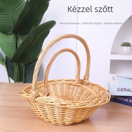 Rattan gyümölcskosár fogantyúval, rusztikus tároló kosár fotózáshoz, kis virágkosár