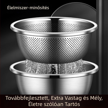 Vastagított rozsdamentes acél leeresztő kosár zöldségek és rizs mosására, konyhai multifunkciós eszköz, gyümölcskosár, rizs öblítésére és tészta dagasztására