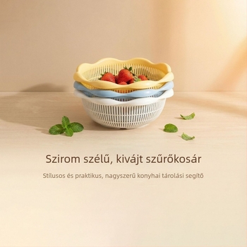 Kerek műanyag leeresztő kosár a konyhához – gyümölcs és zöldség tárolás, mosás és nassoló tál