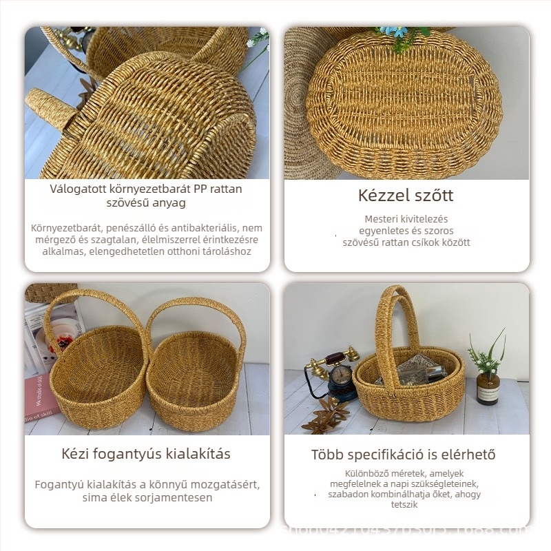 Oval alakú kézzel készített fonott kosár japán stílusban gyümölcsök, bevásárlás, tojások, piknik és virágok számára