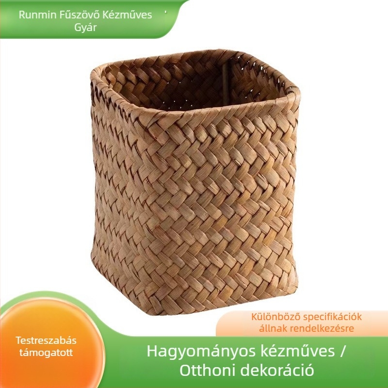 Rattan tolltartó tároló kosár beépített vas kerettel, kézzel készített, modern minimalist stílus