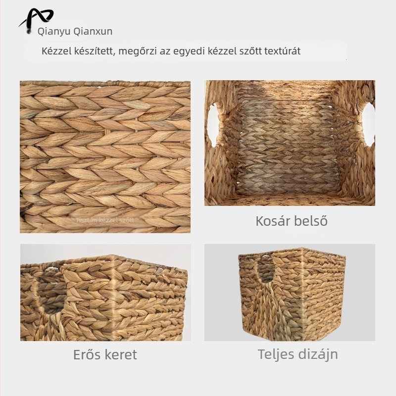 Szövött asztali tároló kosár, rattan dizájn, ruhákhoz, játékokhoz és kisebb tárgyakhoz