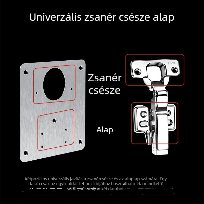 Rozsdamentes acélból készült csuklójavító lemez – vastított rögzítőlemez szekrényajtókhoz