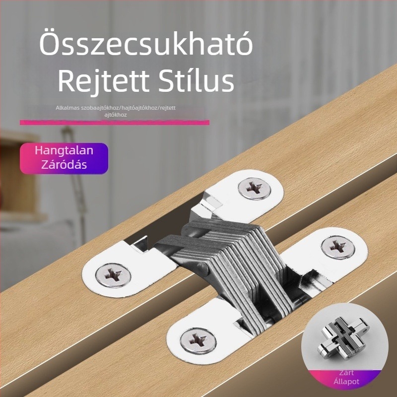 Súlyos teherbírású keresztezett rejtett pánt hajlított ajtókhoz — rozsdamentes acél konyhaszekrénypánt, cinkötvözet, modern stílus
