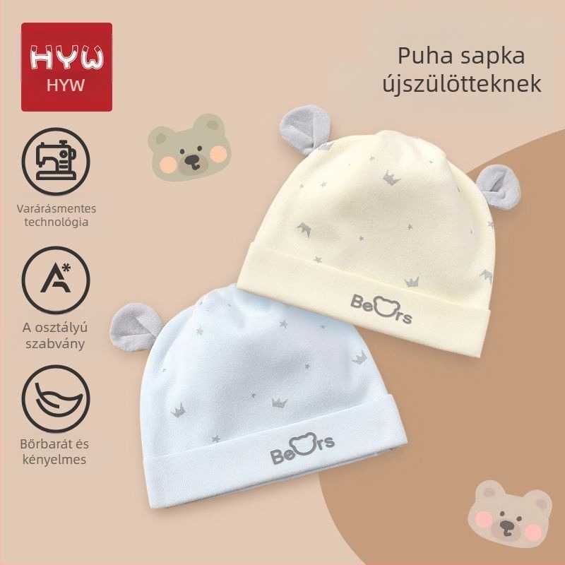 Újszülött fontanelis sapka, 0-3 hónap, négy évszakos, 100% pamut, uniszex, dupla rétegű baba sapka
