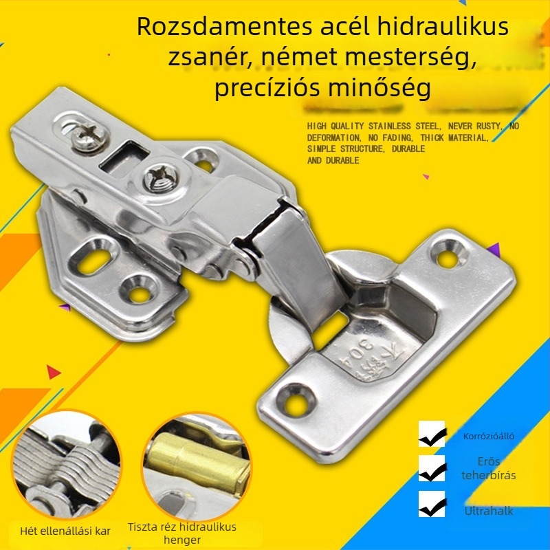 Rozsdamentes acél hidraulikus szekrénypánt, megvastított, rögzített, halk csillapítóval az ajtókhoz és ablakokhoz