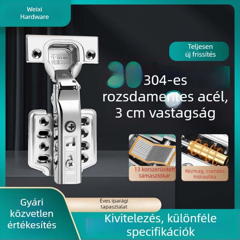 304 rozsdamentes acél szekrényajtó zsanér hidraulikus csillapítóval, kétfokozat működés