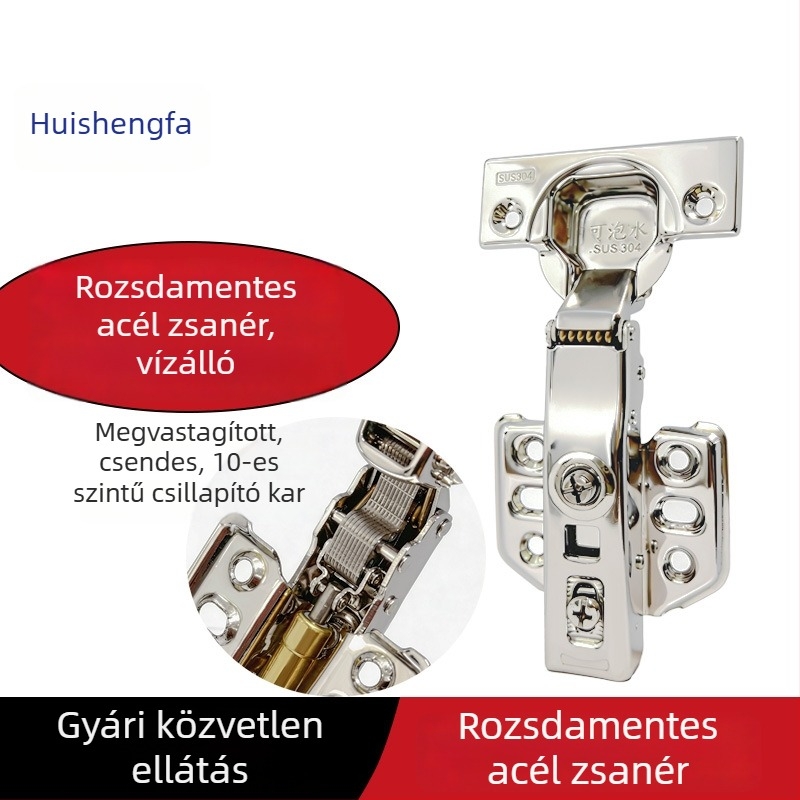 304 rozsdamentes acél ajtózsanér hidraulikus csillapítóval, vízálló, 1,5 mm vastagságú, konyha, fürdőszoba és gardrób ajtókhoz.