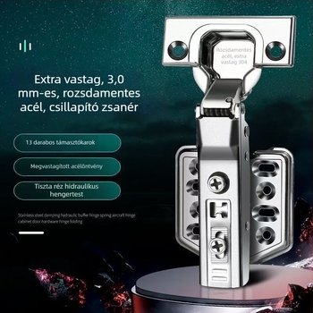 Rozsdamentes acél szekrényajtó pánt, 3.0 mm vastagság, csendes, hidraulikus csillapítással, szekrényekhez és gardróbokhoz
