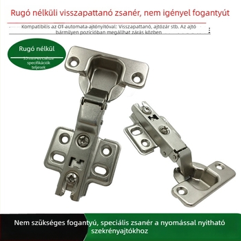 35 mm-es csuklópánt fogantyú nélküli szekrényhez — rugó nélküli, érintésre nyíló, visszapattanó mechanizmus