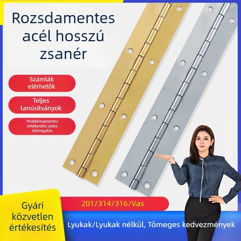 Rozsdamentes acél hosszú szalag zsanérok szekrényajtókhoz, arany felülettel, hajtogatott, vékony és vastag