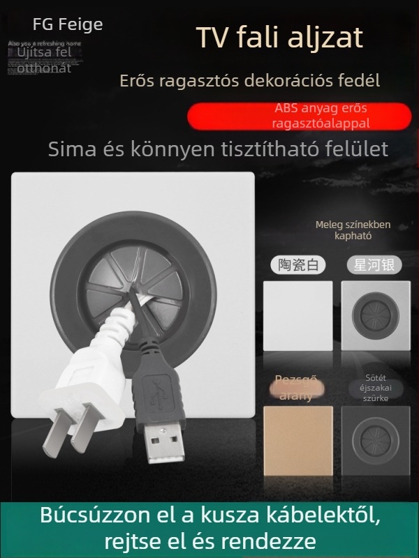 TV falra szerelt kábelnyílás fedőpanel – dekoratív üres panel a konnektor hozzáféréséhez