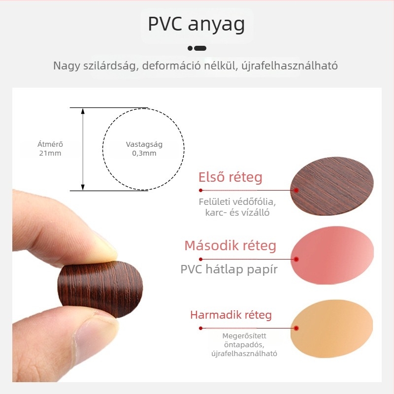 Öntapadós PVC három az egyben dekoratív fedél bútorok csavarfurataihoz, vízálló és porálló.