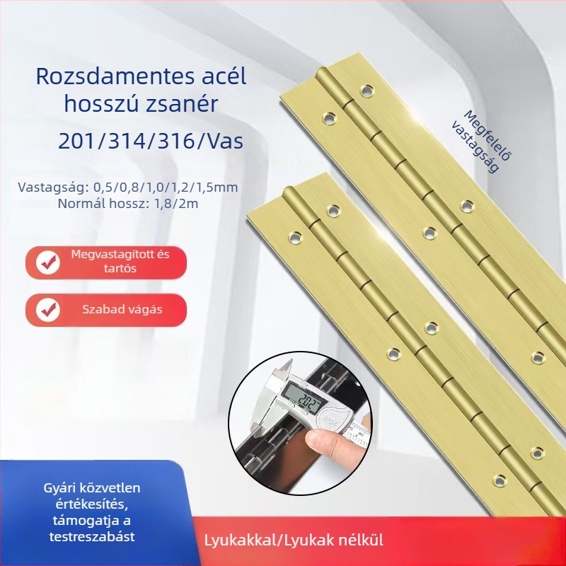 Arany színű rozsdamentes acél pánt, csapágyas, hosszú 1,8 m, zongora stílusú, vastított kivitel