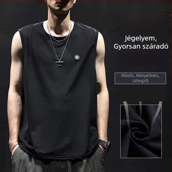 Férfi laza szabású ujjatlan felső jég-selyem anyagból, gyorsan száradó, nyárra, sport és kosárlabda, plusz méret.
