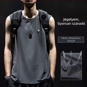 Férfi laza szabású ujjatlan felső jég-selyem anyagból, gyorsan száradó, nyárra, sport és kosárlabda, plusz méret.