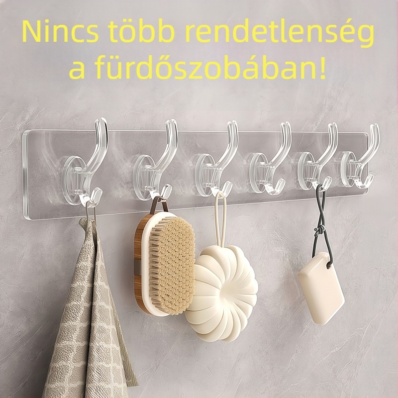 Átlátszó ragasztó akasztó, fúrás nélküli szerelés, erős tartás, nyom nélkül, műanyag (3-5 kg)