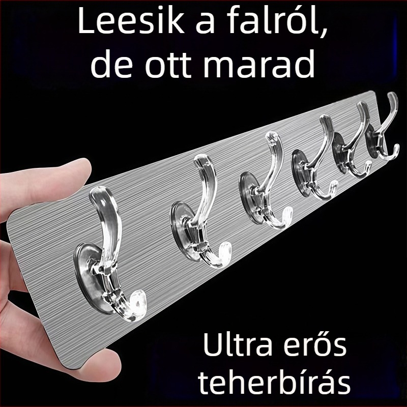 Átlátszó ragasztó akasztó, fúrás nélküli szerelés, erős tartás, nyom nélkül, műanyag (3-5 kg)