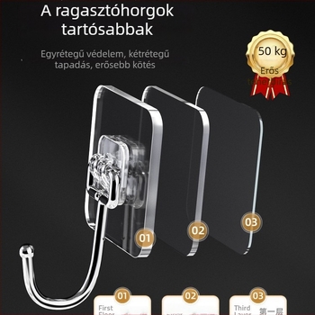 Rozsdamentes acél falra ragasztható akasztó, erős teherbírású, fúrás nélkül, nyom nélkül, egy darab akasztó, modern dizájn