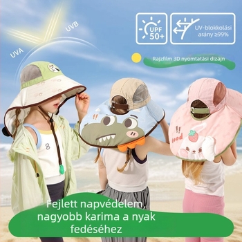 Gyerekeknek készült nyári napkalap, könnyű és légáteresztő, széles karimával, horgász stílusú