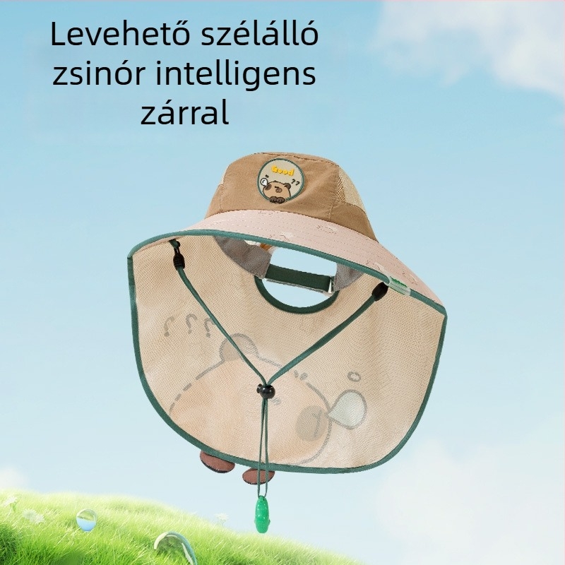 Gyerekeknek készült nyári napkalap, könnyű és légáteresztő, széles karimával, horgász stílusú