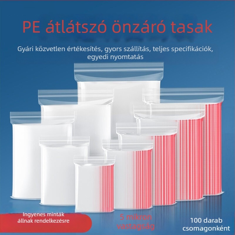 PE önzáró zacskók, kis és nagy méretben, élelmiszer-minőségű, átlátszó tároló zacskók