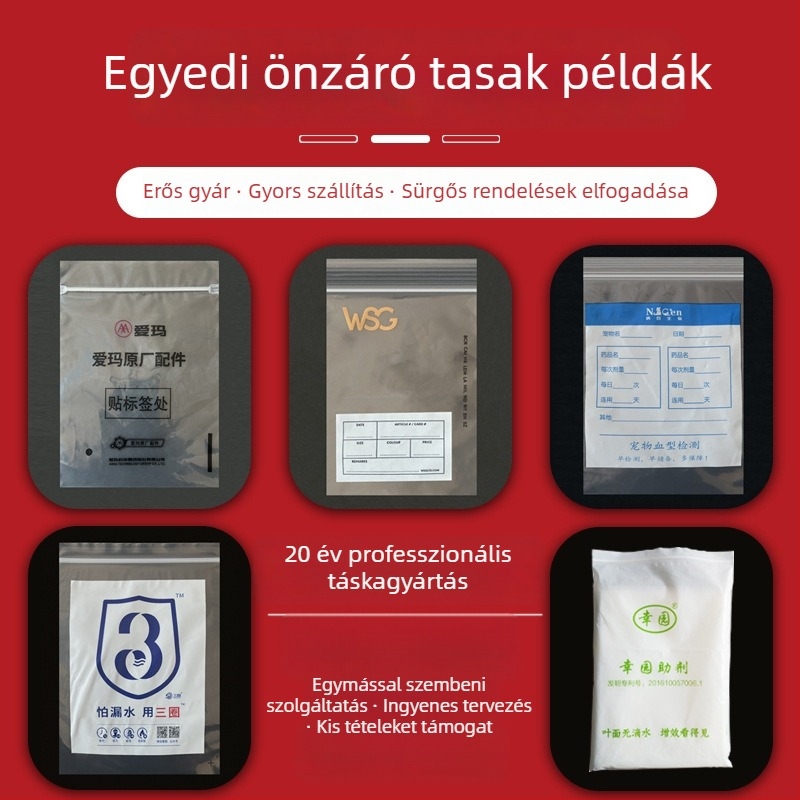 Vastagított lezárható tasak ékszerek csomagolására, átlátszó nyomtatott műanyag tasak, önzáró, testre szabható