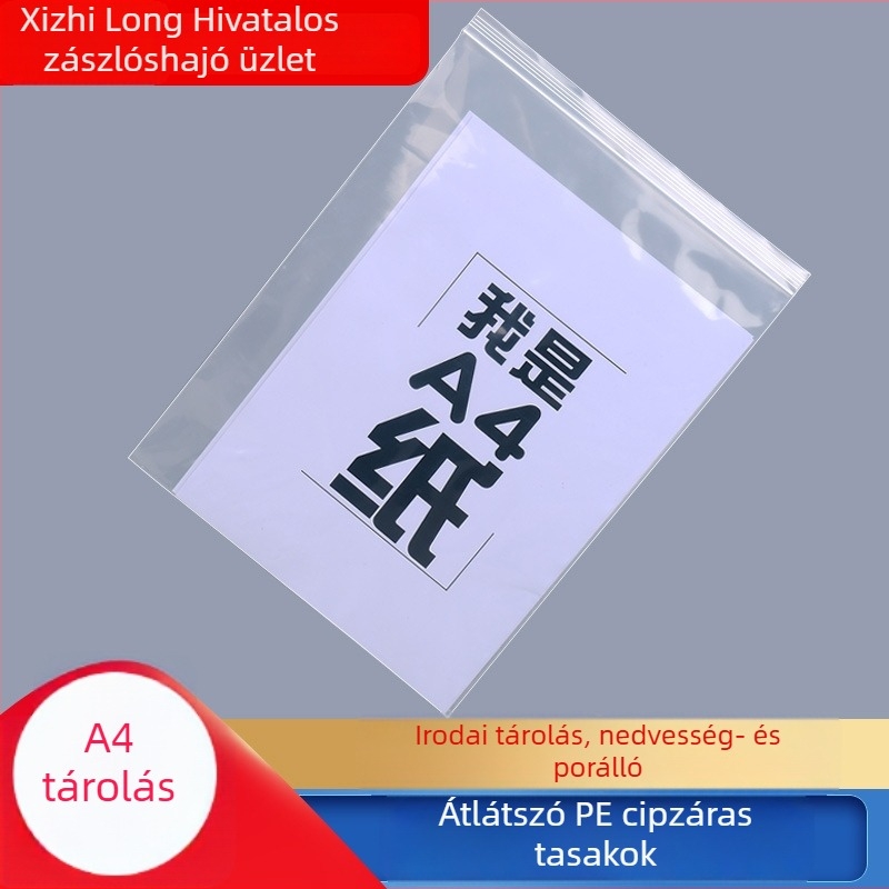 PE önzáró átlátszó tasak A4-es méretű tároláshoz, élelmiszer-csomagoláshoz