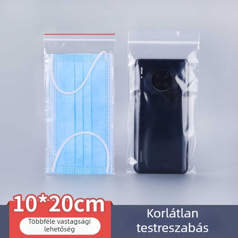 10x20 cm-es műanyag zipzáras zacskó maszkok és mobiltelefonok számára, por- és vízálló, egyszer használatos csomagolás