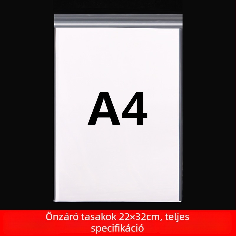 Önzáródó, átlátszó tasakok 22×32 cm, A4 dokumentumokhoz, műanyag zárható tasakok, 100 db.