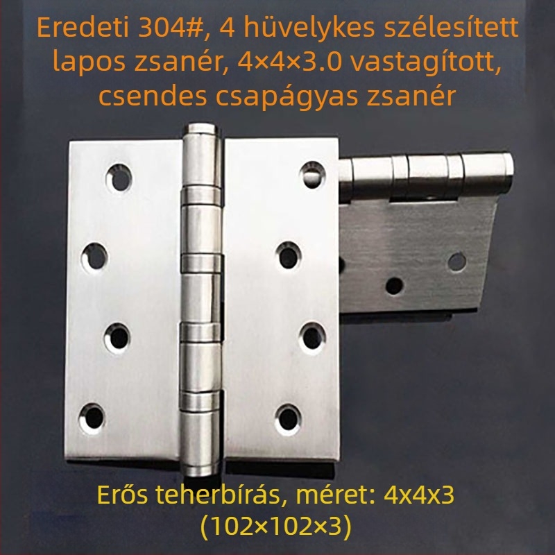 304 rozsdamentes acél zsanér, méret 4 × 4 × 3, fa ajtókhoz, nyíló és összecsukható ajtókhoz, szekrényajtókhoz, polírozott felülettel