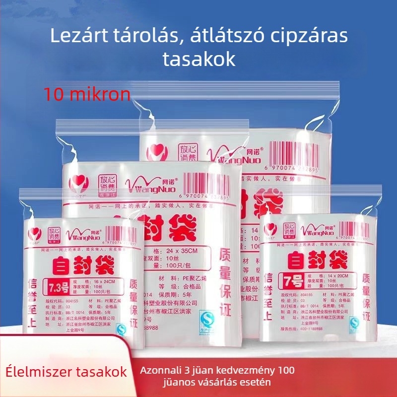Átlátszó, megerősített PE önzáró zacskó nagy méretű élelmiszer-csomagoláshoz