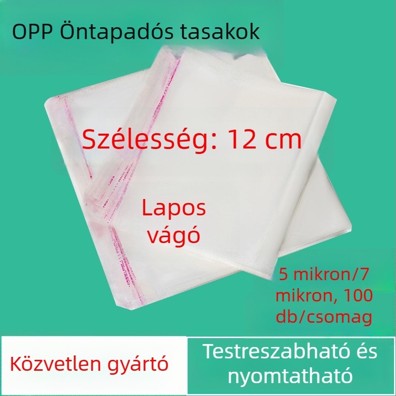 OPP áttetsző öntapadós tasakok, 12 cm szélességű