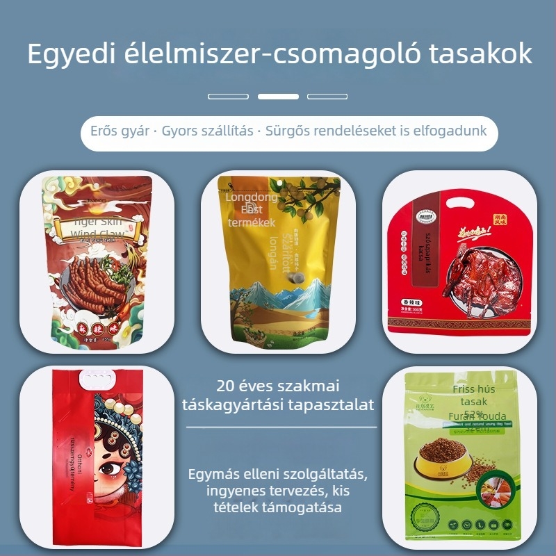 Kutyák és macskák élelmezésének csomagoló tasakjai alumíniumfóliával, önállóan álló, háromoldalas záródás, kraft papír, műanyag nassolnivaló tasakok, testre szabható