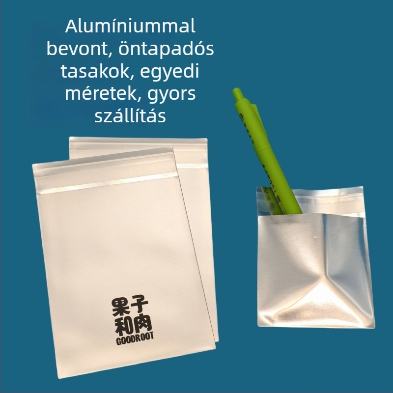 Ezüst öntapadós zip tasak, OPP-CPP kompozit, alumíniumfóliával, tükrös és matt felülettel