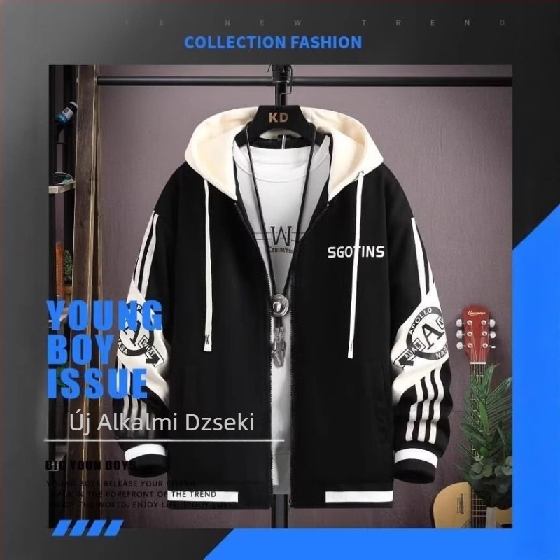 Férfi streetwear dzseki, 2025 tavasz-ősz, Hongkong-stílus, Harajuku és koreai stílus, laza szabás