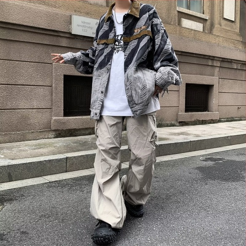 Férfi tie-dye denim dzseki — őszi, amerikai retro stílus, laza szabás, mindennapi viselet