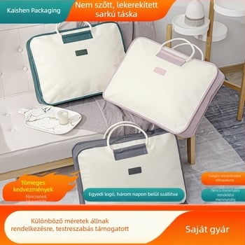 Pamutzsinóros fogantyúval ellátott, nem szövött anyagból készült paplan tároló táska, domborított mintával, elegáns, könnyen hordozható, nagy kapacitású ruházati és paplan tároló.
