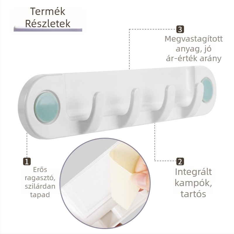 4 darab falra ragasztható akasztó, aranyos rajzfilm dizájn, műanyag, erős, fúrás nélkül