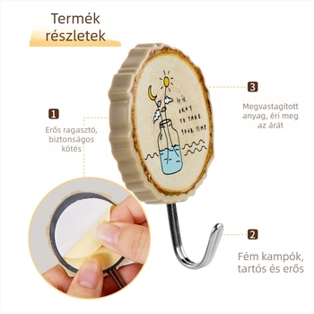 Minimalista műanyag falikampó rajzfilm dizájnnal, öntapadós, fúrás nélkül, konyhának és fürdőszobának, teherbírás 2 kg
