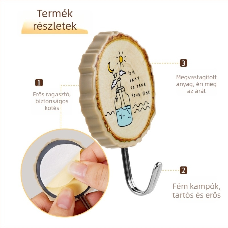 Minimalista műanyag falikampó rajzfilm dizájnnal, öntapadós, fúrás nélkül, konyhának és fürdőszobának, teherbírás 2 kg