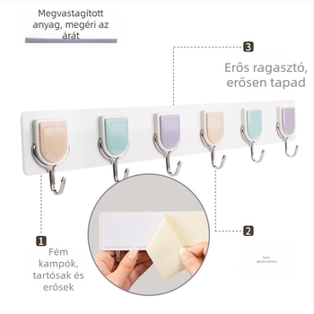 Zhenxin Karikatúra ragasztós akasztók, 6 darab, műanyag, skandináv minimál stílus, fúrás nélküli, teherbírás 5–10 kg