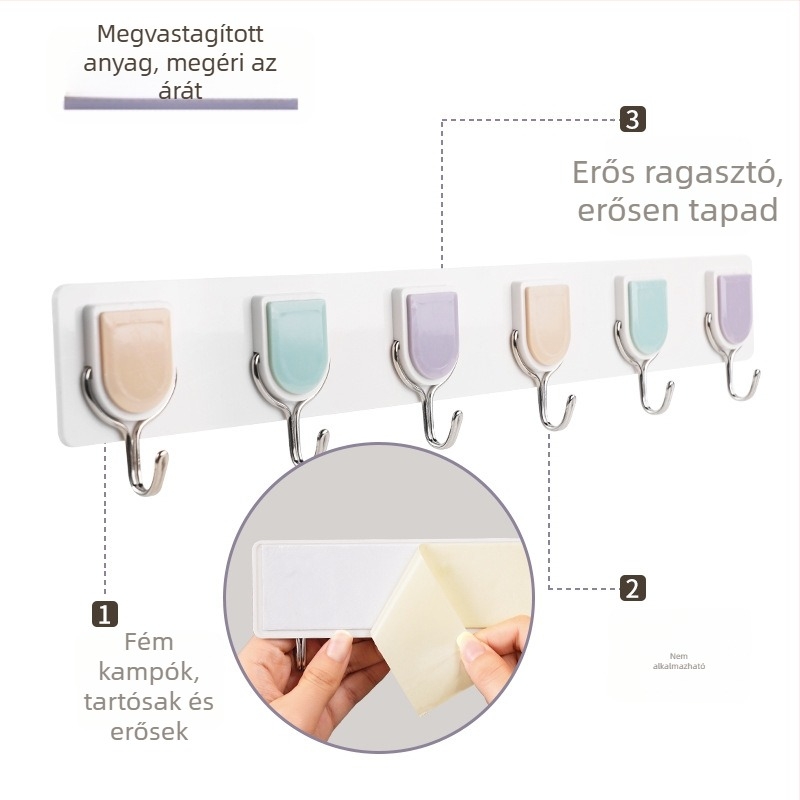 Zhenxin Karikatúra ragasztós akasztók, 6 darab, műanyag, skandináv minimál stílus, fúrás nélküli, teherbírás 5–10 kg