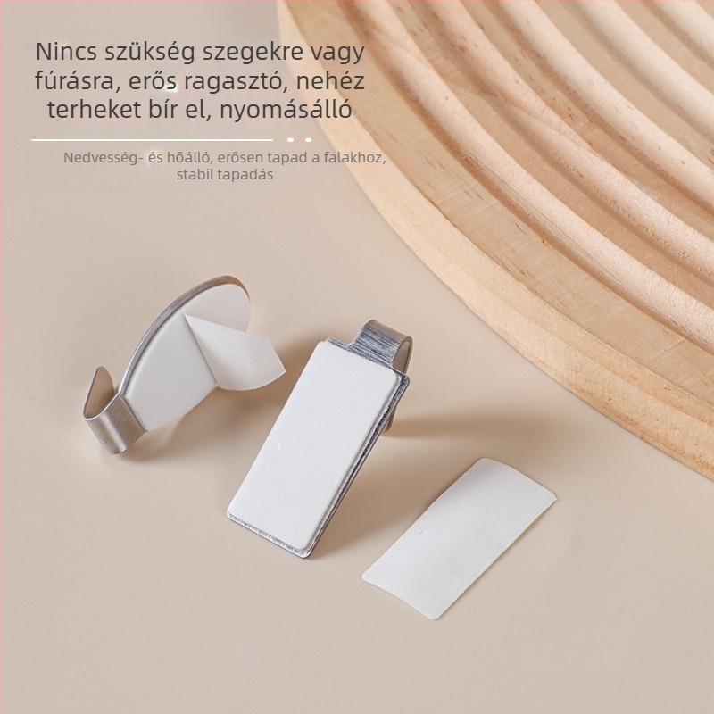 Mini kampó rozsdamentes acélból konyhához és fürdőszobához, öntapadós, fúrás nélküli, multifunkcionális, teherbírás 3–5 kg